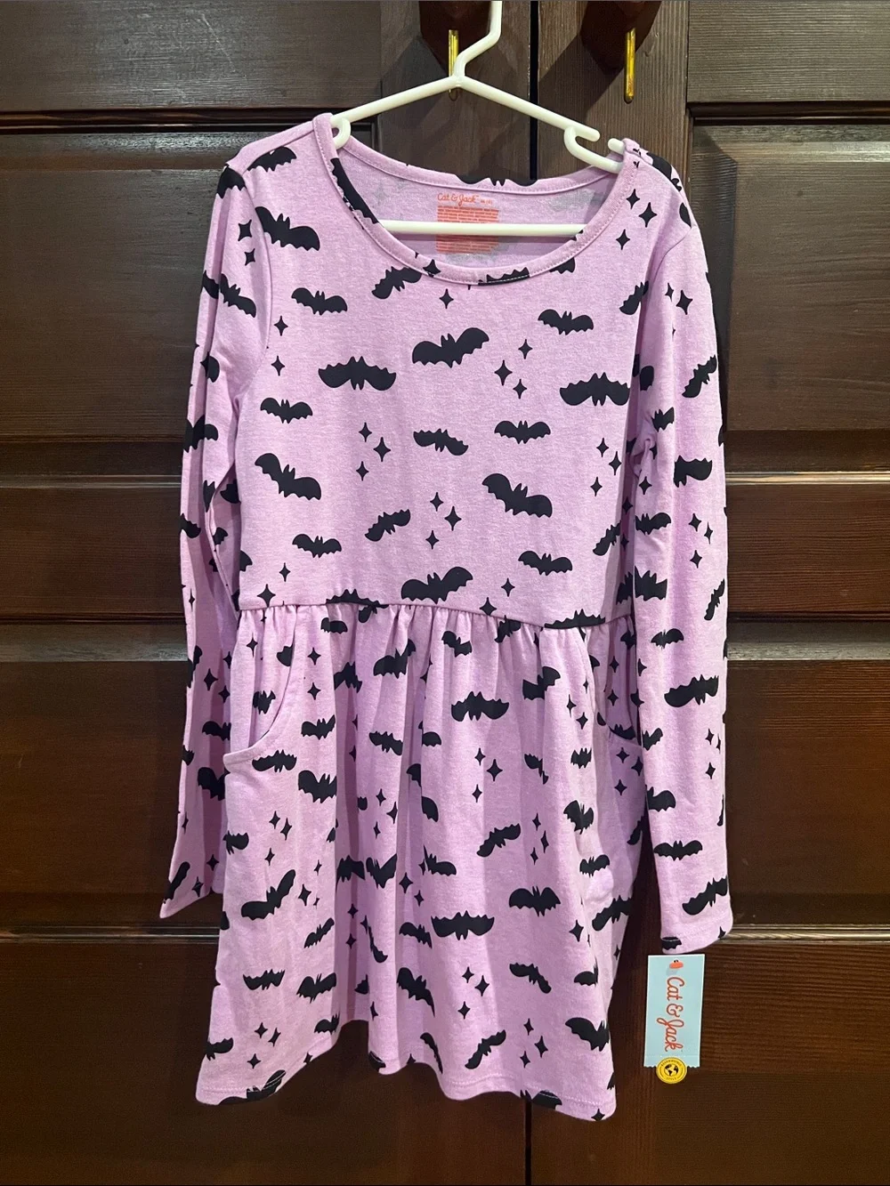 Cat & Jack Purple Nightgown with Black Bat Print - Long Sleeve Girls dress